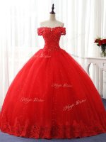 Red Sleeveless Tulle Lace Up Quinceanera Gown for Sweet 16 and Quinceanera(SKU SWQD234BIZ)