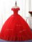 Red Sleeveless Tulle Lace Up Quinceanera Gown for Sweet 16 and Quinceanera