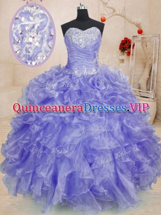 Custom Designed Sweetheart Long Sleeves Lace Up Quinceanera Dress Lavender Organza