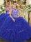 Floor Length Royal Blue Quinceanera Dress Scoop Sleeveless Lace Up