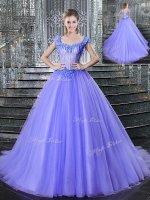 Cheap Straps Sleeveless With Train Beading Lace Up 15 Quinceanera Dress with Lavender Brush Train(SKU YCQD0167-5BIZ)