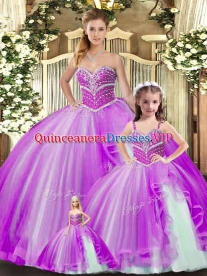 Exquisite Sweetheart Sleeveless Lace Up Sweet 16 Dress Lavender Tulle - Click Image to Close