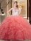 Embroidery and Ruffled Layers Sweet 16 Quinceanera Dress Watermelon Red and Orange Lace Up Sleeveless Floor Length