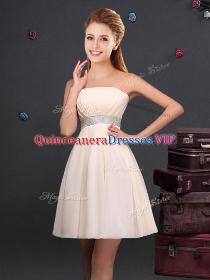 Champagne Quinceanera Court Dresses Chiffon Sleeveless Sequins and Ruching - Click Image to Close