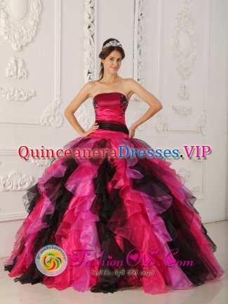 Fenwick Island Delaware/ DE Ruffles Strapless Multi-color Quinceanera Gowns With Appliques Tulle For Sweet 16
