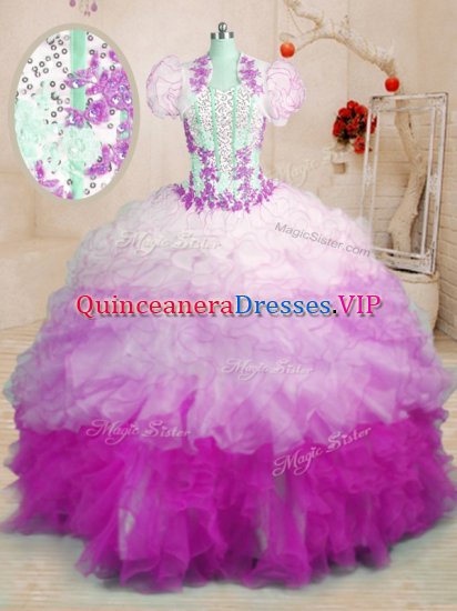 Extravagant Sleeveless Organza With Brush Train Lace Up Sweet 16 Dresses in Multi-color with Beading and Appliques and Ruffles - Click Image to Close