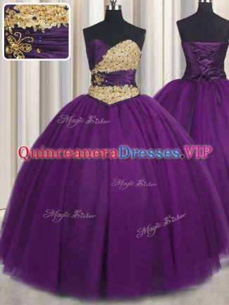 Floor Length Purple Quinceanera Gowns Sweetheart Sleeveless Lace Up