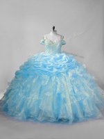Sleeveless Brush Train Beading and Ruffles and Pick Ups Lace Up Sweet 16 Dresses