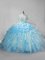 Sleeveless Brush Train Beading and Ruffles and Pick Ups Lace Up Sweet 16 Dresses