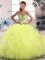 Floor Length Yellow Green 15 Quinceanera Dress Tulle Sleeveless Beading and Ruffles