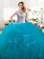 Best Selling Teal Sweetheart Lace Up Beading and Ruffles Quinceanera Dress Sleeveless(SKU YYPJ062-1BIZ)