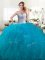Best Selling Teal Sweetheart Lace Up Beading and Ruffles Quinceanera Dress Sleeveless