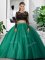 Two Pieces Ball Gown Prom Dress Dark Green Scoop Tulle Long Sleeves Floor Length Backless