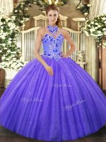 Purple Lace Up Sweet 16 Dress Beading and Embroidery Sleeveless