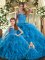 Floor Length Blue Sweet 16 Quinceanera Dress Halter Top Sleeveless Lace Up