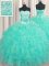 Wonderful Handcrafted Flower Aqua Blue Lace Up 15 Quinceanera Dress Beading and Ruffles and Hand Made Flower Sleeveless Floor Length