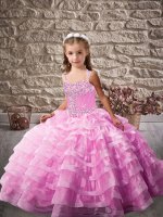 Glorious Lilac Sleeveless Organza Brush Train Lace Up Girls Pageant Dresses for Party and Sweet 16 and Wedding Party(SKU PAG1186-13BIZ)