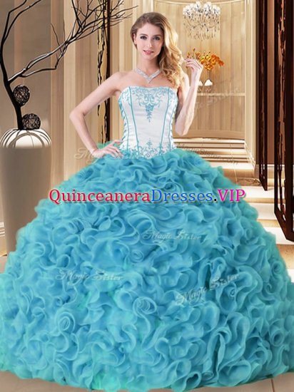 Aqua Blue Lace Up Quinceanera Dresses Embroidery and Ruffles Sleeveless Floor Length - Click Image to Close