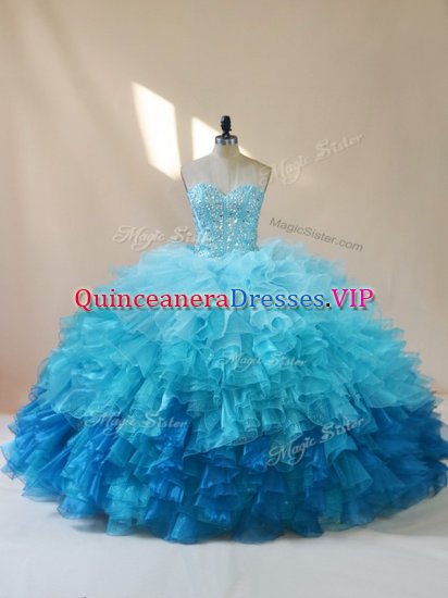 Multi-color Sleeveless Floor Length Beading and Ruffles Lace Up Ball Gown Prom Dress - Click Image to Close