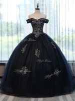 Custom Made Navy Blue Sleeveless Appliques Floor Length Sweet 16 Dresses