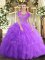 Flare Lavender Clasp Handle Quince Ball Gowns Beading and Ruffled Layers Sleeveless Floor Length