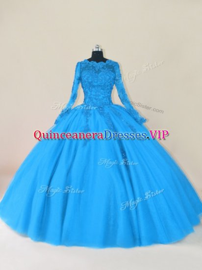 Artistic Floor Length Zipper Vestidos de Quinceanera Blue for Sweet 16 and Quinceanera with Lace and Appliques - Click Image to Close