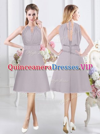 Halter Top Sleeveless Zipper Knee Length Lace and Ruching Quinceanera Court Dresses