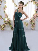 High Class Sleeveless Brush Train Beading Lace Up Quinceanera Court of Honor Dress