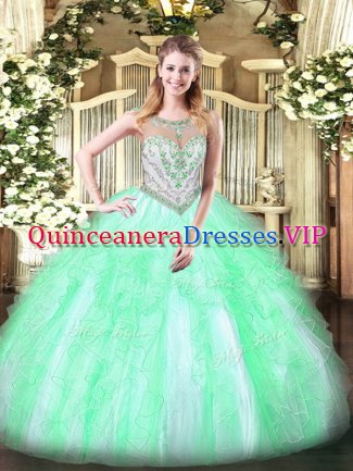 Adorable Apple Green Scoop Zipper Beading and Ruffles Sweet 16 Quinceanera Dress Sleeveless