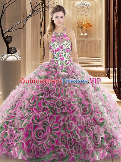 Hot Sale Criss Cross Multi-color Sleeveless Brush Train Ruffles and Pattern Sweet 16 Dress - Click Image to Close