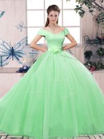 Excellent Tulle Short Sleeves Floor Length Sweet 16 Dress and Lace and Hand Made Flower(SKU YSQD082-4BIZ)