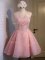 Mini Length Pink Dama Dress Scoop Sleeveless Lace Up