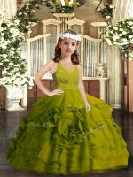 High End Olive Green Straps Neckline Ruffled Layers Pageant Dress Sleeveless Zipper