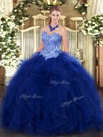 Sweetheart Sleeveless Lace Up 15th Birthday Dress Blue Organza