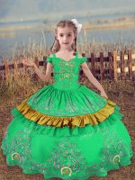 Turquoise Ball Gowns Beading and Embroidery Girls Pageant Dresses Lace Up Satin Sleeveless Floor Length(SKU XBLD026-11BIZ)