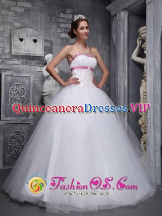 Beading And Appliques Decorate Tulle White Romantic Quinceanera Dress in Angels Camp CA