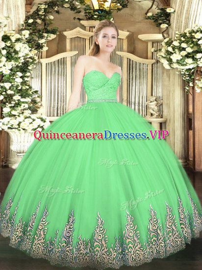 Traditional Tulle Sweetheart Sleeveless Zipper Beading and Lace and Appliques Quinceanera Gowns in Green - Click Image to Close
