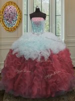 Floor Length Ball Gowns Sleeveless White And Red Sweet 16 Dress Lace Up