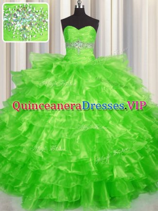 Clearance Organza Lace Up Custom Made Sleeveless Floor Length Beading and Ruffled Layers