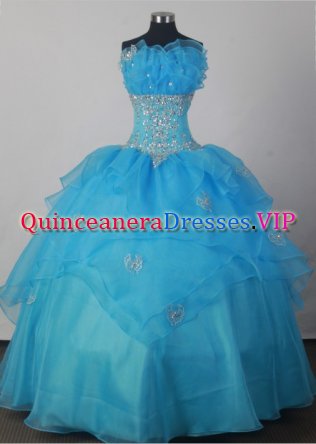 Clearance Sweet Ball Gown Strapless Floor-length Aqua Blue Quincenera Dresses TD26003