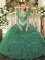 Beading and Ruffles Quinceanera Gown Green Lace Up Sleeveless Floor Length