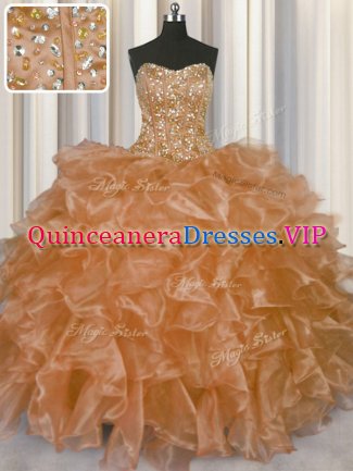 Visible Boning Sleeveless Beading and Ruffles Lace Up Quinceanera Dresses