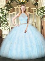 Fantastic Light Blue Zipper Quinceanera Dresses Lace and Ruffles Sleeveless Floor Length(SKU SJQDDT1636002-3BIZ)