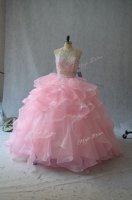 Pink 15th Birthday Dress Sweet 16 and Quinceanera with Beading and Ruffles Halter Top Sleeveless Backless(SKU PSSW0746BIZ)
