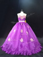 Glittering Purple Sleeveless Organza Brush Train Zipper 15 Quinceanera Dress for Sweet 16 and Quinceanera(SKU PSSW1069-2BIZ)