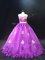 Glittering Purple Sleeveless Organza Brush Train Zipper 15 Quinceanera Dress for Sweet 16 and Quinceanera