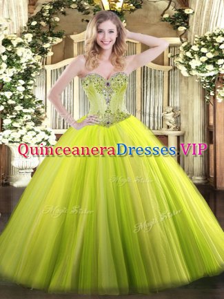 Yellow Green Sweetheart Neckline Beading Quinceanera Gown Sleeveless Lace Up