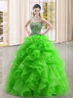 Stylish Sweetheart Sleeveless Quinceanera Dresses Floor Length Beading and Ruffles Green Organza(SKU YCQD0191-4BIZ)