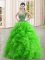 Stylish Sweetheart Sleeveless Quinceanera Dresses Floor Length Beading and Ruffles Green Organza