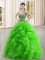 Stylish Sweetheart Sleeveless Quinceanera Dresses Floor Length Beading and Ruffles Green Organza